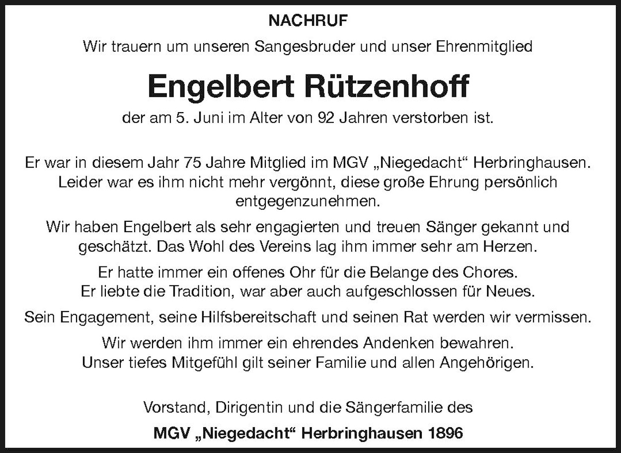 Engelbert Rützenhoff Nachruf MGV