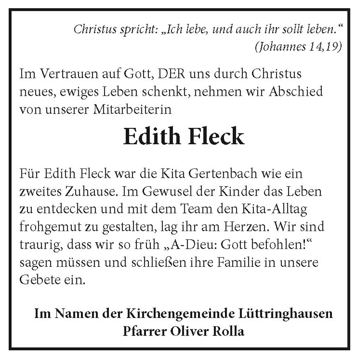 Nachruf Edith Fleck