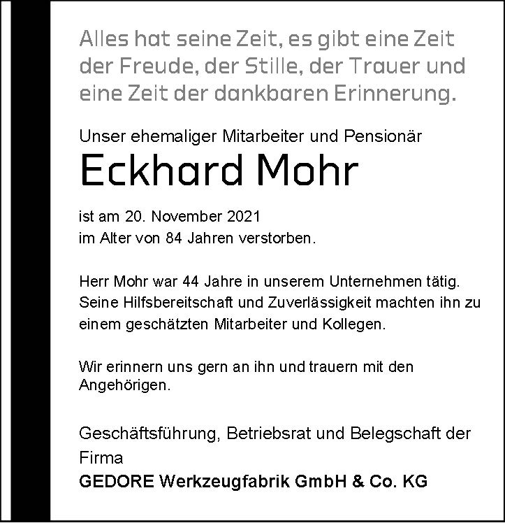 Nachruf Eckhard Mohr
