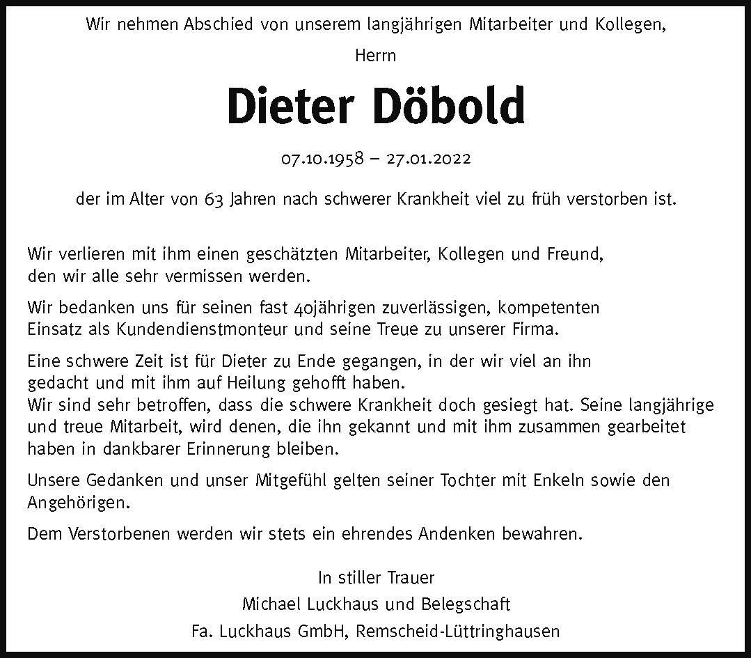 Nachruf Dieter Döbold