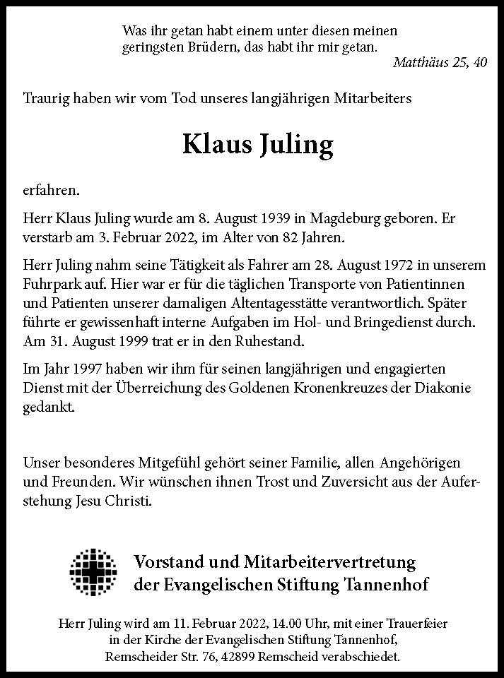 Nachruf Klaus Juling