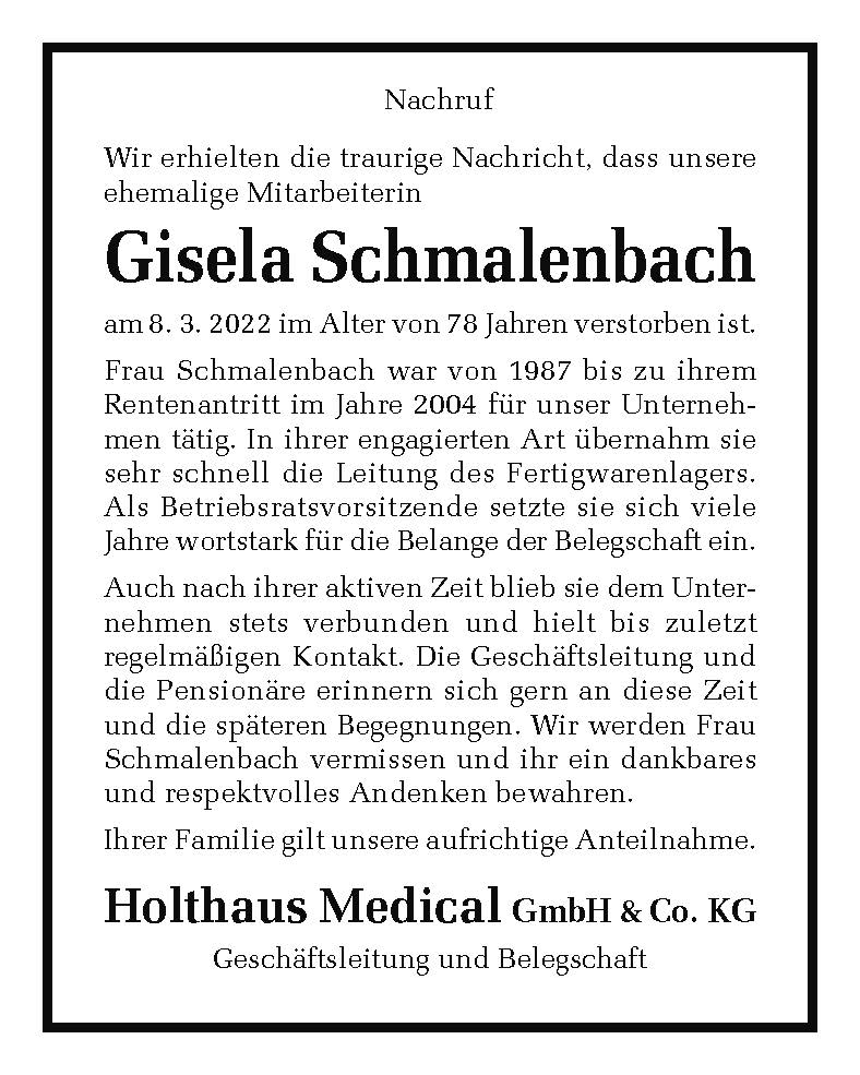 Nachruf Gisela Schmalenbach