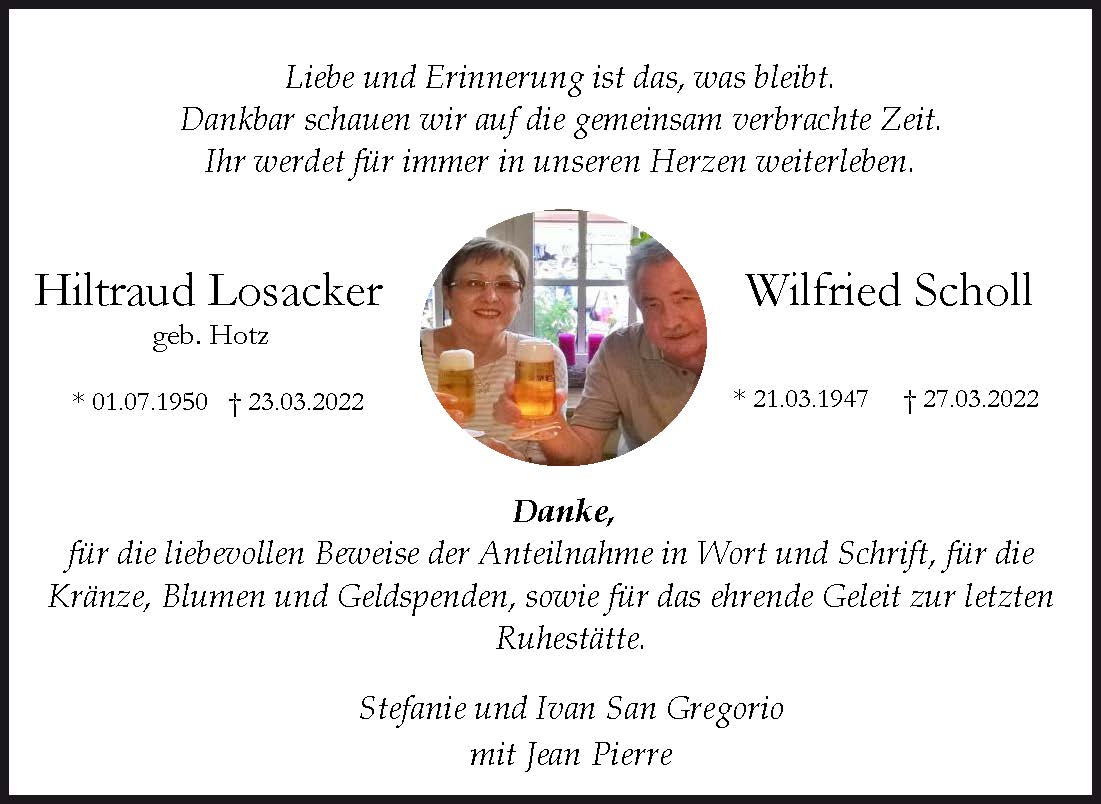Danksagung – Hiltraud Losacker und Wilfried Scholl