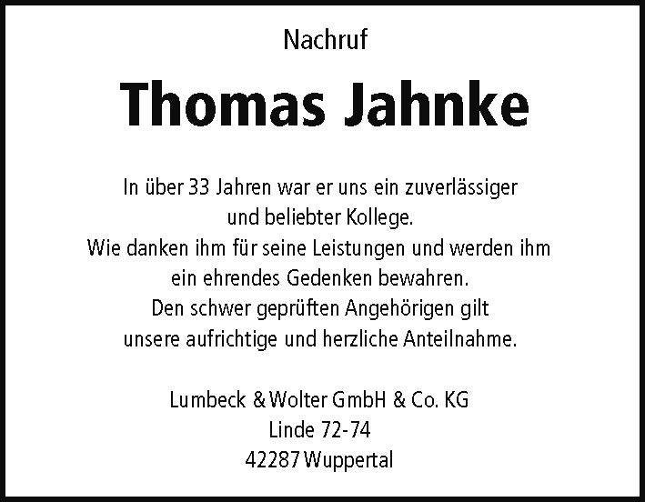 Nachruf Thomas Jahnke