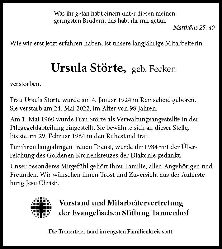 Nachruf Ursula Störte