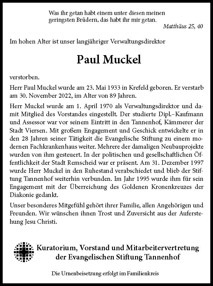 Nachruf Paul Muckel