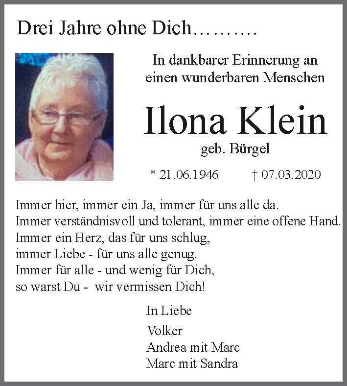 Ilona Klein – Drei Jahre ohne Dich…