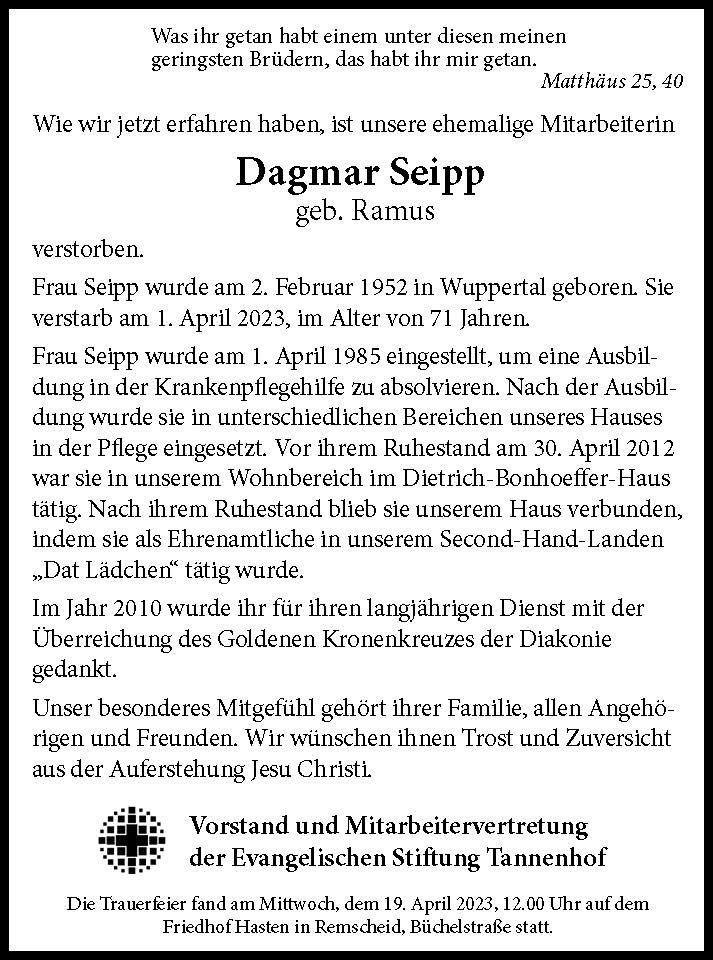 Nachruf: Dagmar Seipp