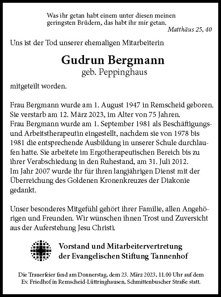 Nachruf: Gudrun Bergmann