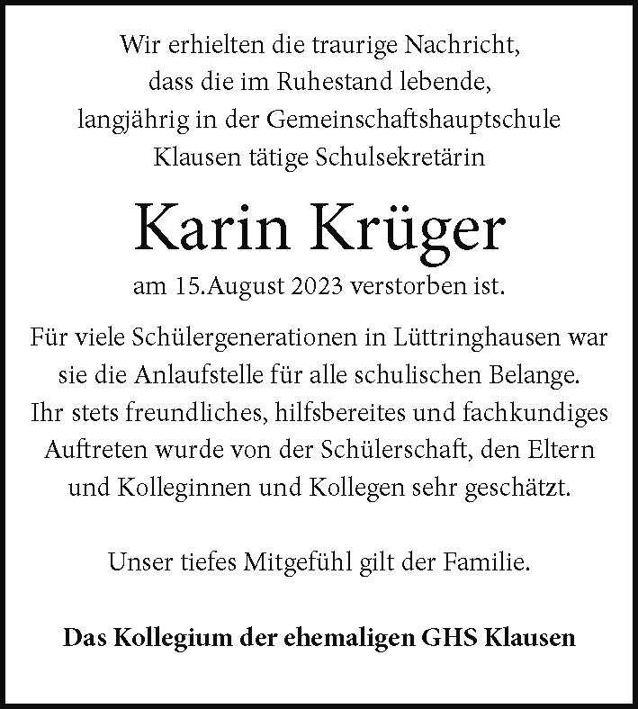 Nachruf: Karin Krüger