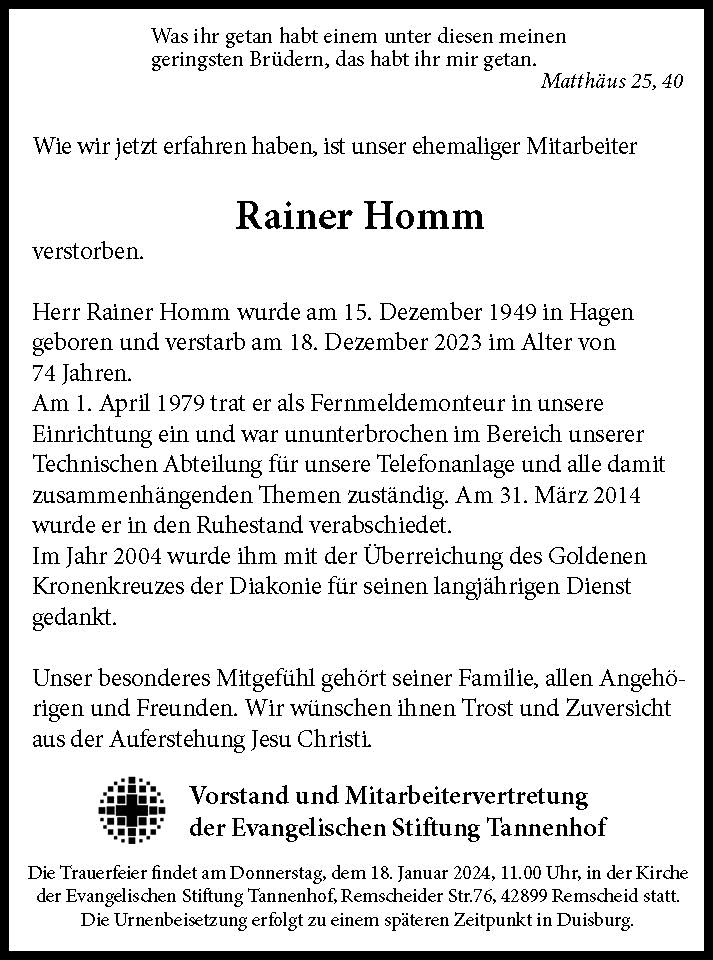 Nachruf: Rainer Homm