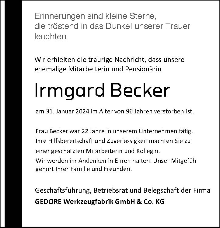 Nachruf: Irmgard Becker