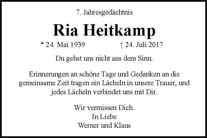 7. Jahresgedächtnis Ria Heitkamp