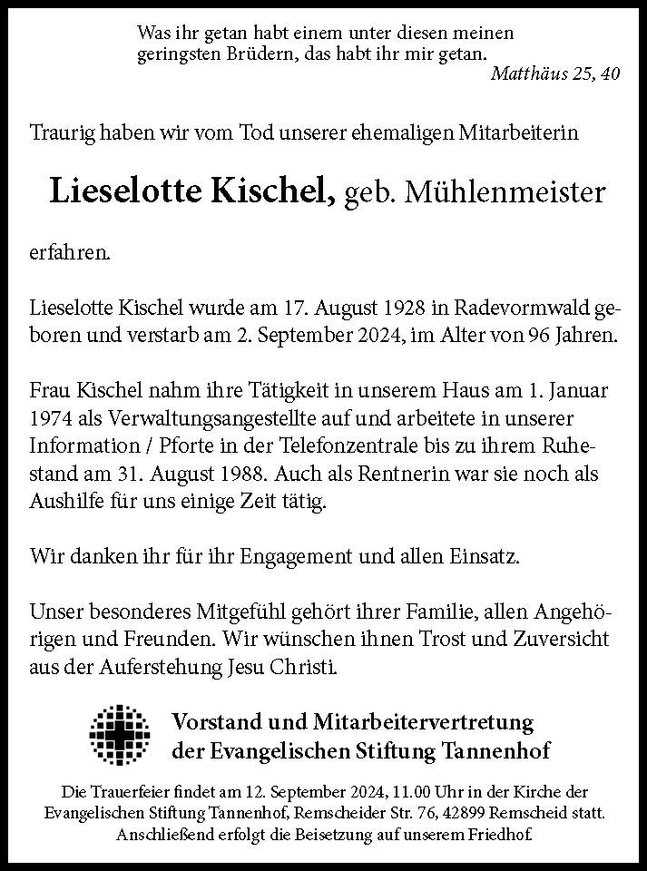 Nachruf: Lieselotte Kischel