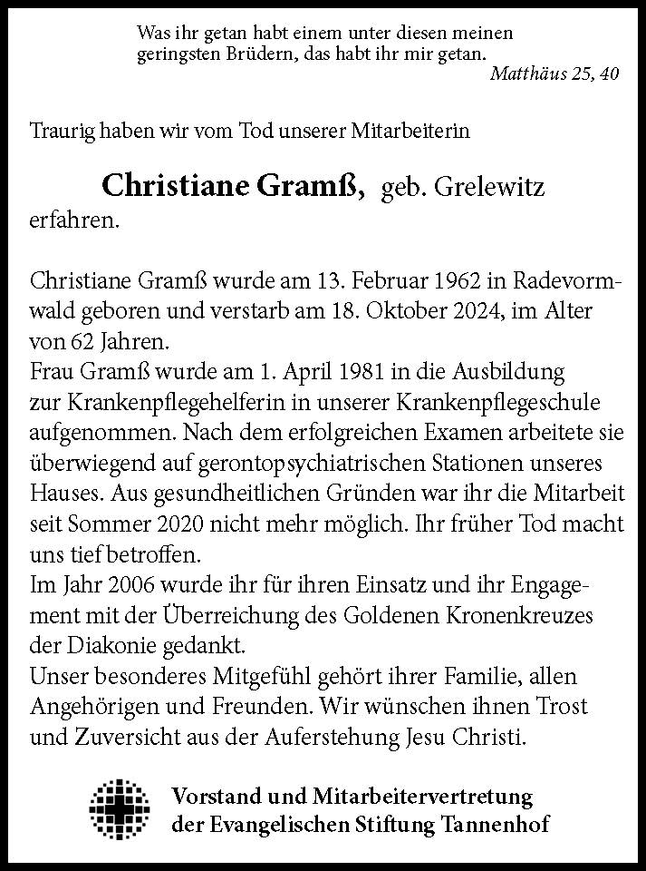 Nachruf: Christiane Gramß