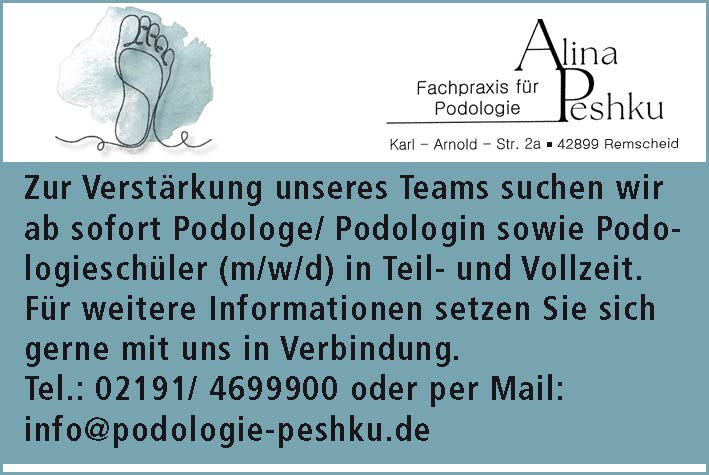 Fachpraxis für Podologie sucht ab sofort Mitarbeiter