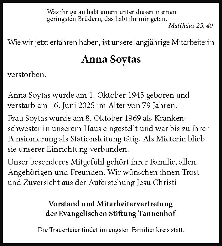 Nachruf: Anna Soytas