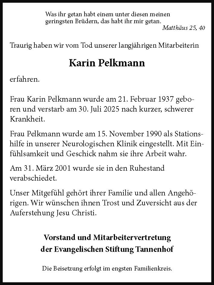 Nachruf: Karin Pelkmann