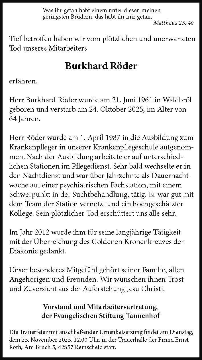 Nachruf: Burkhard Röder