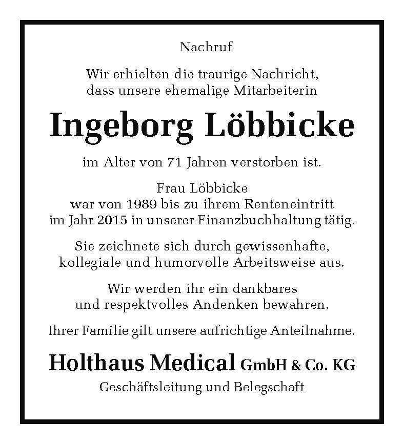 Nachruf: Ingeborg Löbbicke