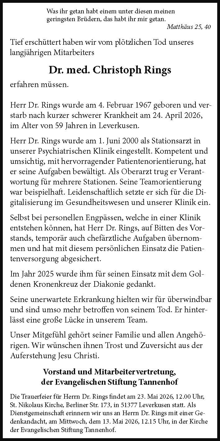 Nachruf: Dr. med. Christoph Rings