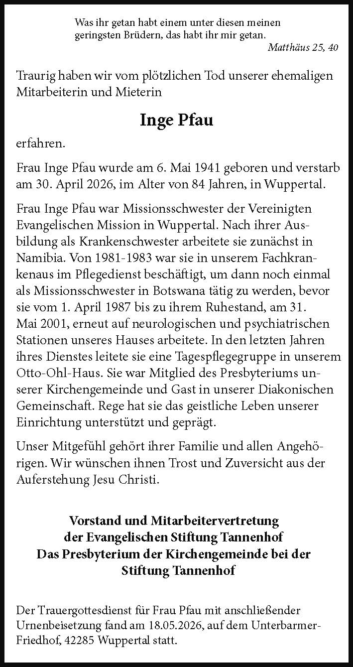 Nachruf: Inge Pfau