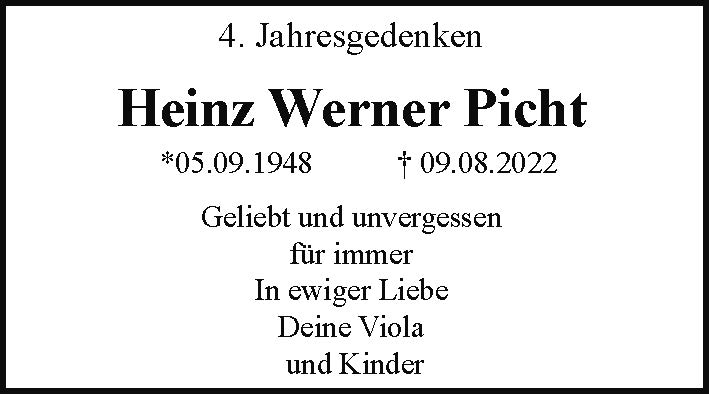 4. Jahresgedenken: Heinz Werner Picht