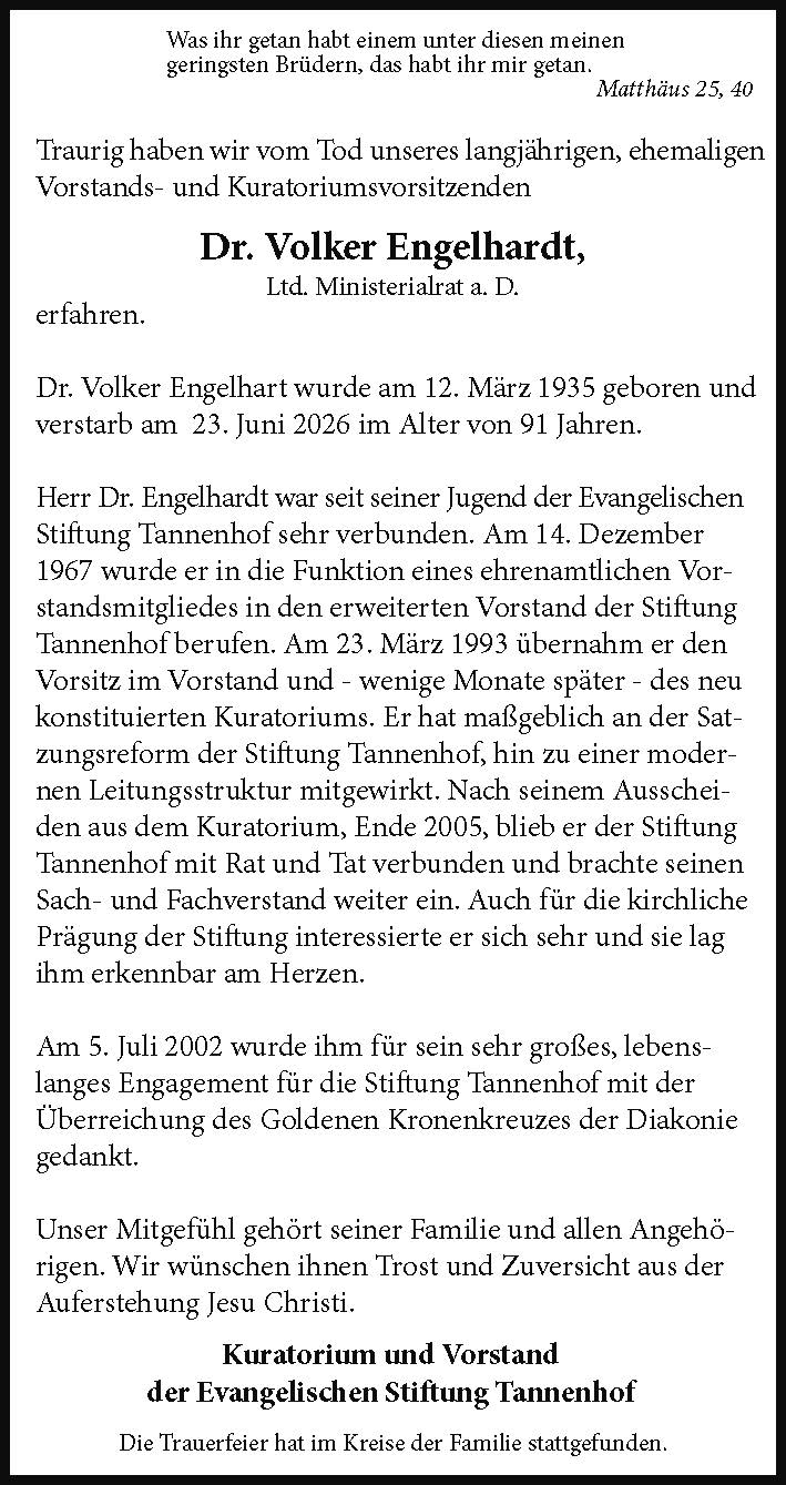 Nachruf: Dr. Volker Engelhardt